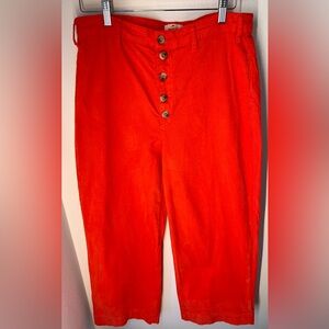 Marine Layer Bridget Wide Leg High Rise Corduroy Pants in Bright Orangey Red